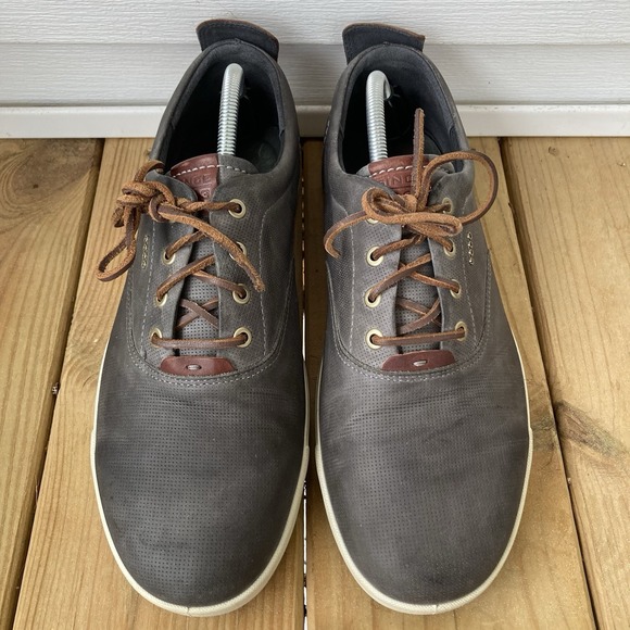 Ecco Collin 2.0 Perforated Leather Sneakers Shoes Gray Mens EU 45 US 11 - 11.5 - Picture 2 of 9